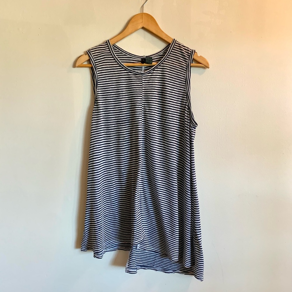 Asymmetrical Navy and White Striped Left of Center Tank Top